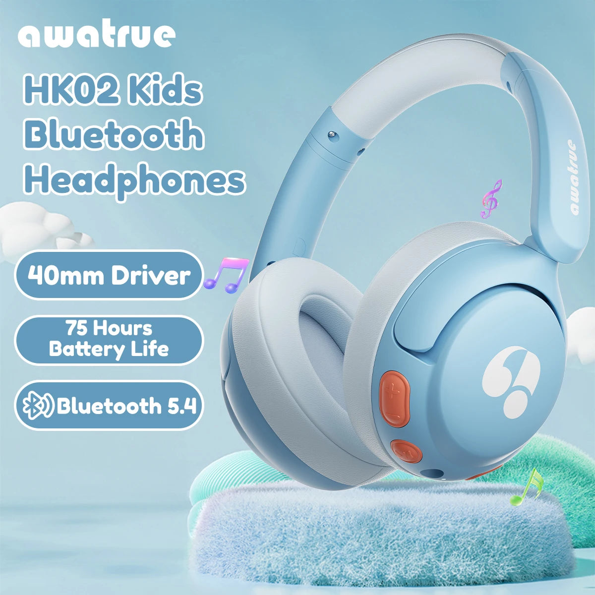 Awatrue Kids Wireless Bluetooth 5.4 Headphones 85dB Safe Volume 75H Playtime Over-Ear Toddler Headsets for Kids Christmas Gifts