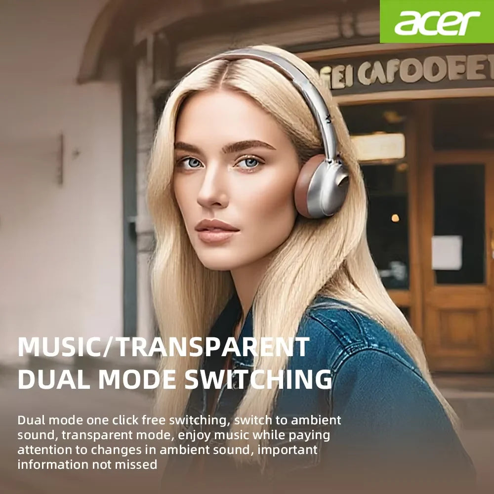Acer OHW111 Bluetooth Headphones INS Retro Style Over Ear Wireless Earphone Bluetooth 5.4 HIFI Stereo Headset Gamer 70H Playtime