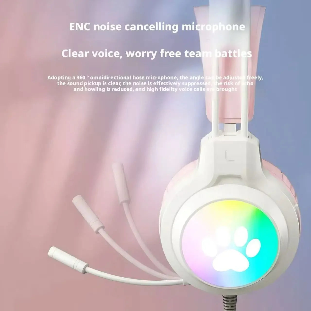 SOYTO Cat Ear Over-Ear Wired Glowing Gaming Headset with Mic Noise Reduction Deep Bass Comfortable for Long Wear for PC & Laptop