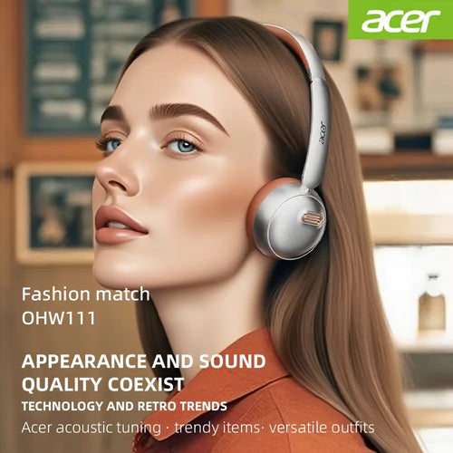 Acer OHW111 Bluetooth Headphones INS Retro Style Over Ear Wireless Earphone Bluetooth 5.4 HIFI Stereo Headset Gamer 70H Playtime
